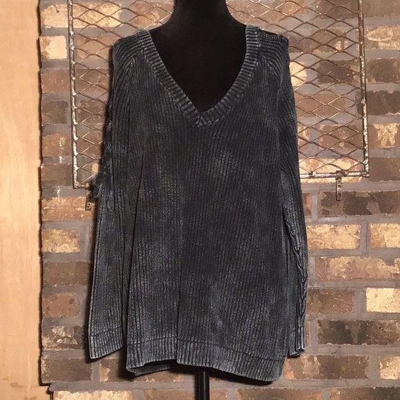 torrid Sweaters - Torrid cold shoulder laced up sleeve pullover sweater black gray 2X